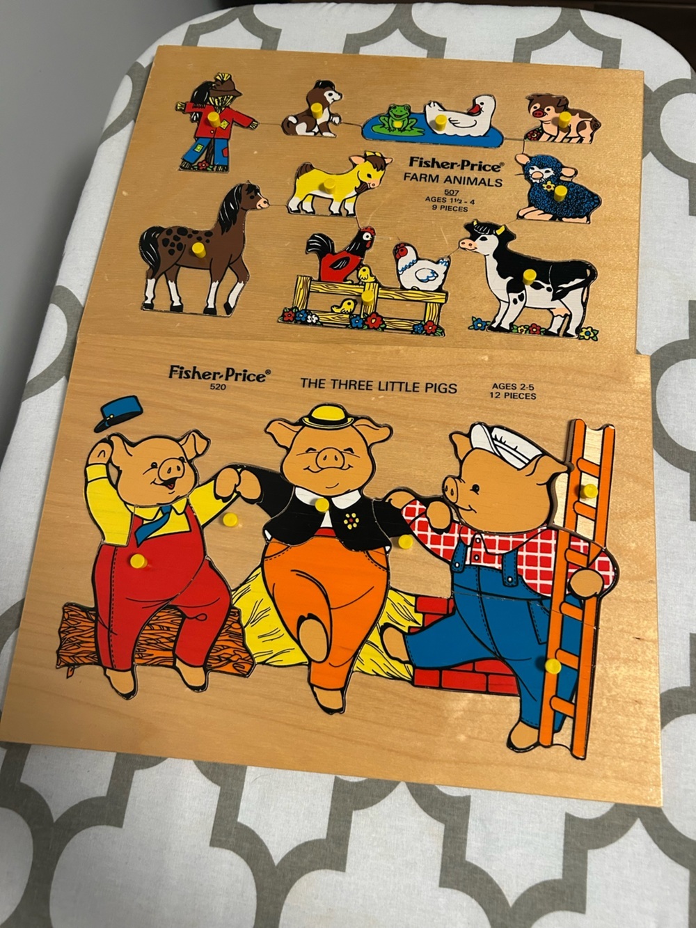 Lot of 2 vintage fisher price wooden puzzles